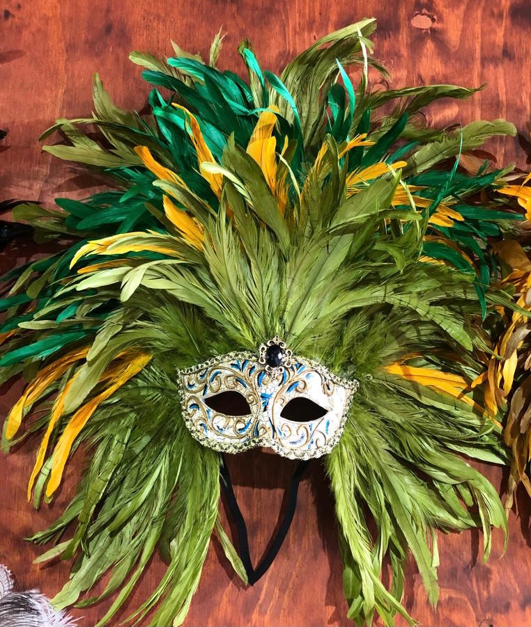 Mardi Gras Wreath Feather Venetian Mask Handmade Deco Mesh  Handmade Mardi Gras mask main image 2